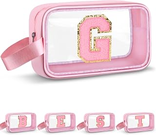 Initial Makeup Bag,Letter G Cute Clear Monogrammed Cosmetic Travel Bag for Womens Girls,Personalized Pink Aesthetic Traveling Make Up Organizer Bag for Beach,Waterproof Toiletry Bag