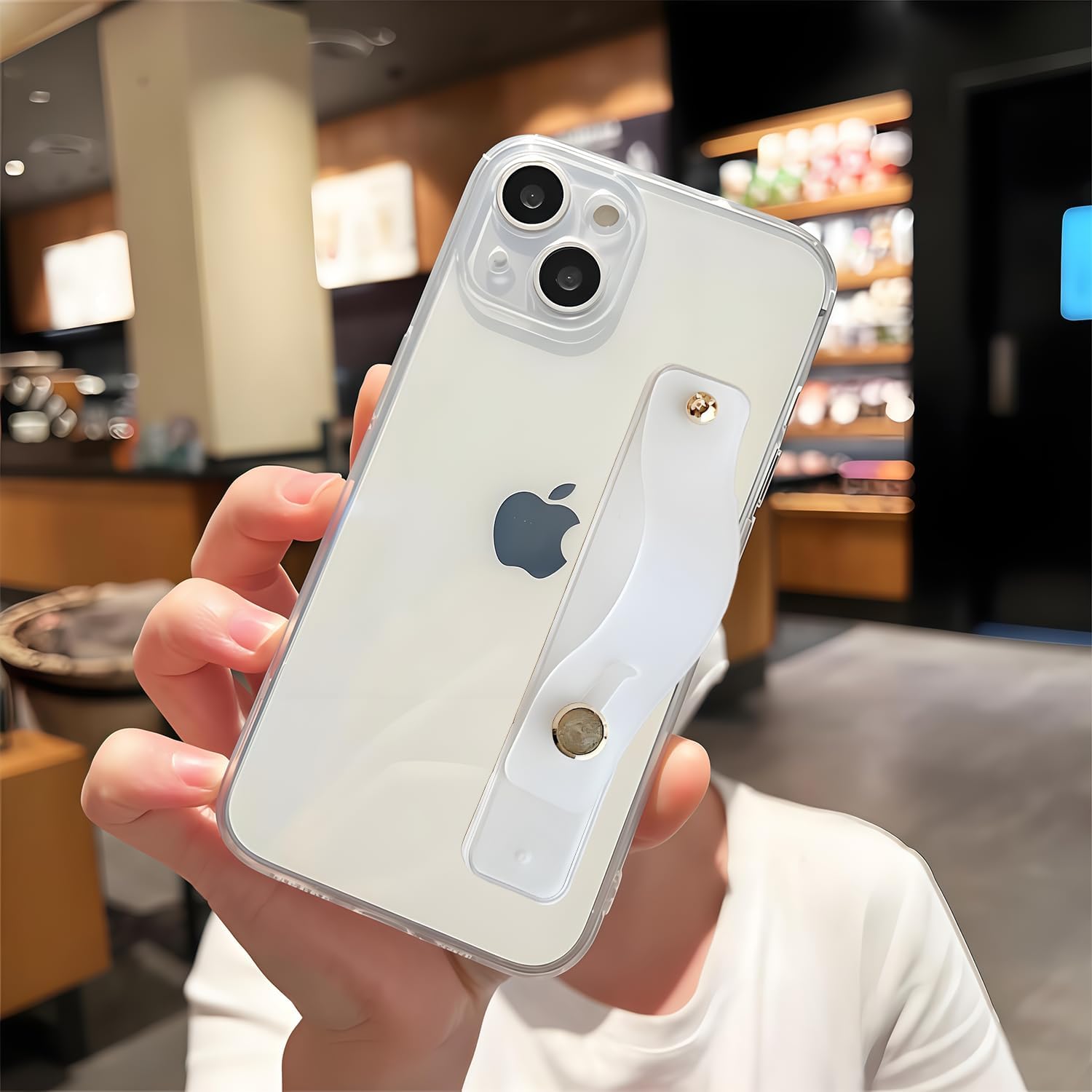 siduater Strap Case for 6.7" iPhone 14 Plus with Wrist Strap Kickstand, Shockproof Translucent PC Back Cover + Soft TPU Bumper with Adjustable Hand Grip Loop for iPhone 14 Plus 6.7 Inch, HD Clear - Image 4