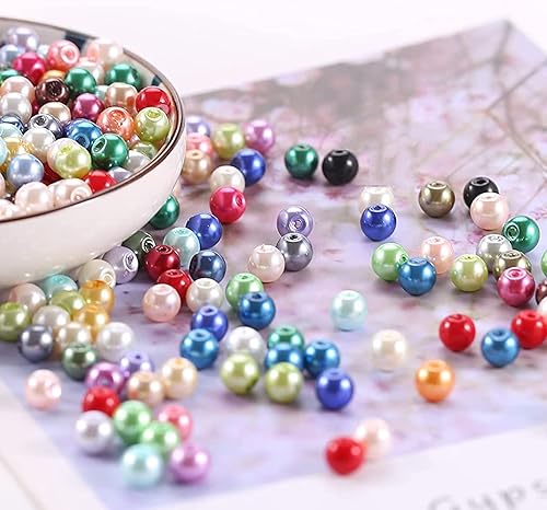 Miniatura 5 de HERZWILD 600 cuentas de perlas acrílicas, perlas de colores para manualidades con agujero, perlas redondas de imitación, cuentas sueltas de perlas