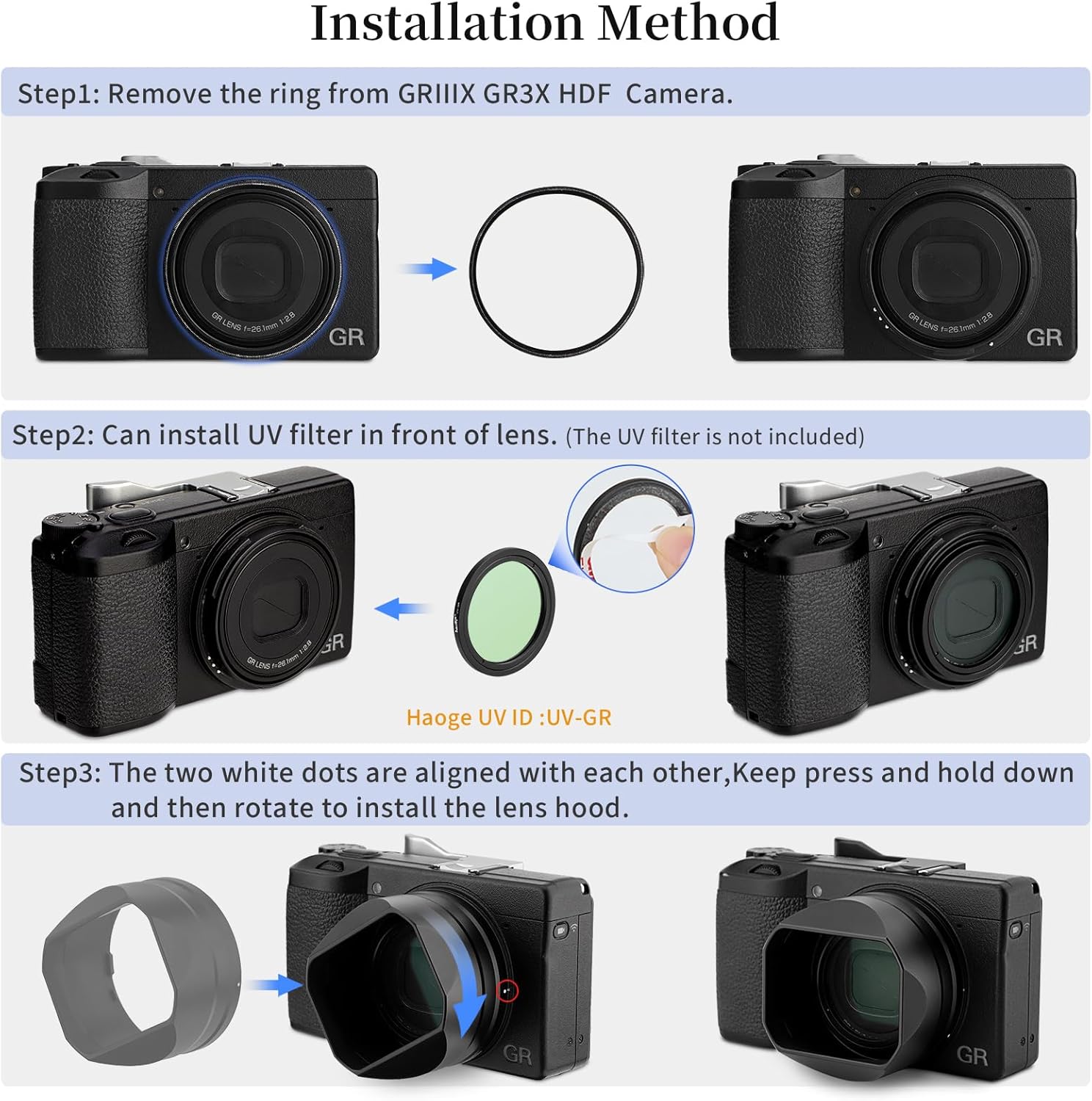 Haoge Metal Square Lens Hoods for RICOH GRIIIX GR3x HDF Camera Accessories
