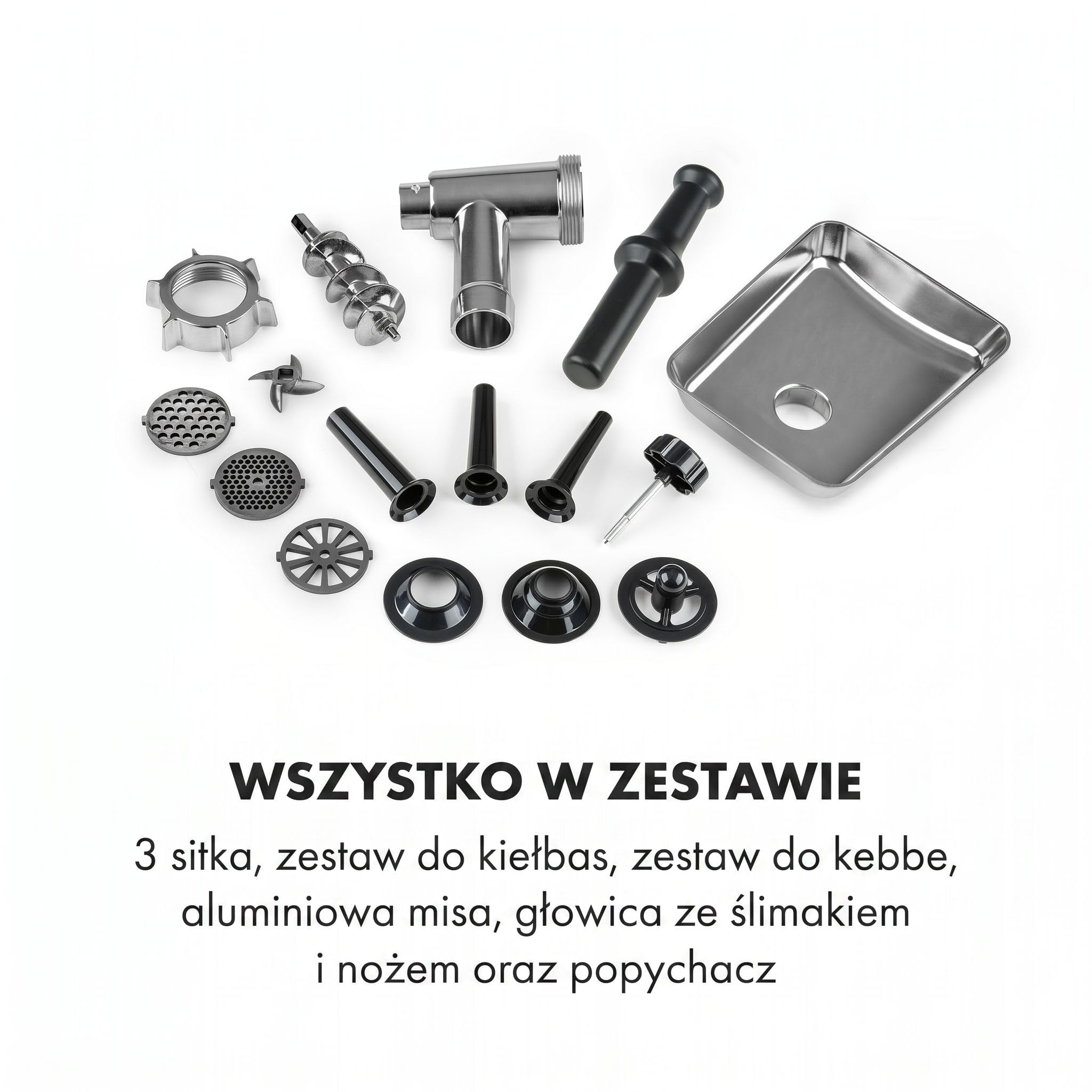 Klarstein Kraftprotz - Elektryczna maszynka do mielenia mięsa, Moc: 700 W, Moc blokowania: 1800 W, 2 prędkości i bieg wsteczny, Misa aluminiowa, Nóż ze stali nierdzewnej, czarno-srebrna