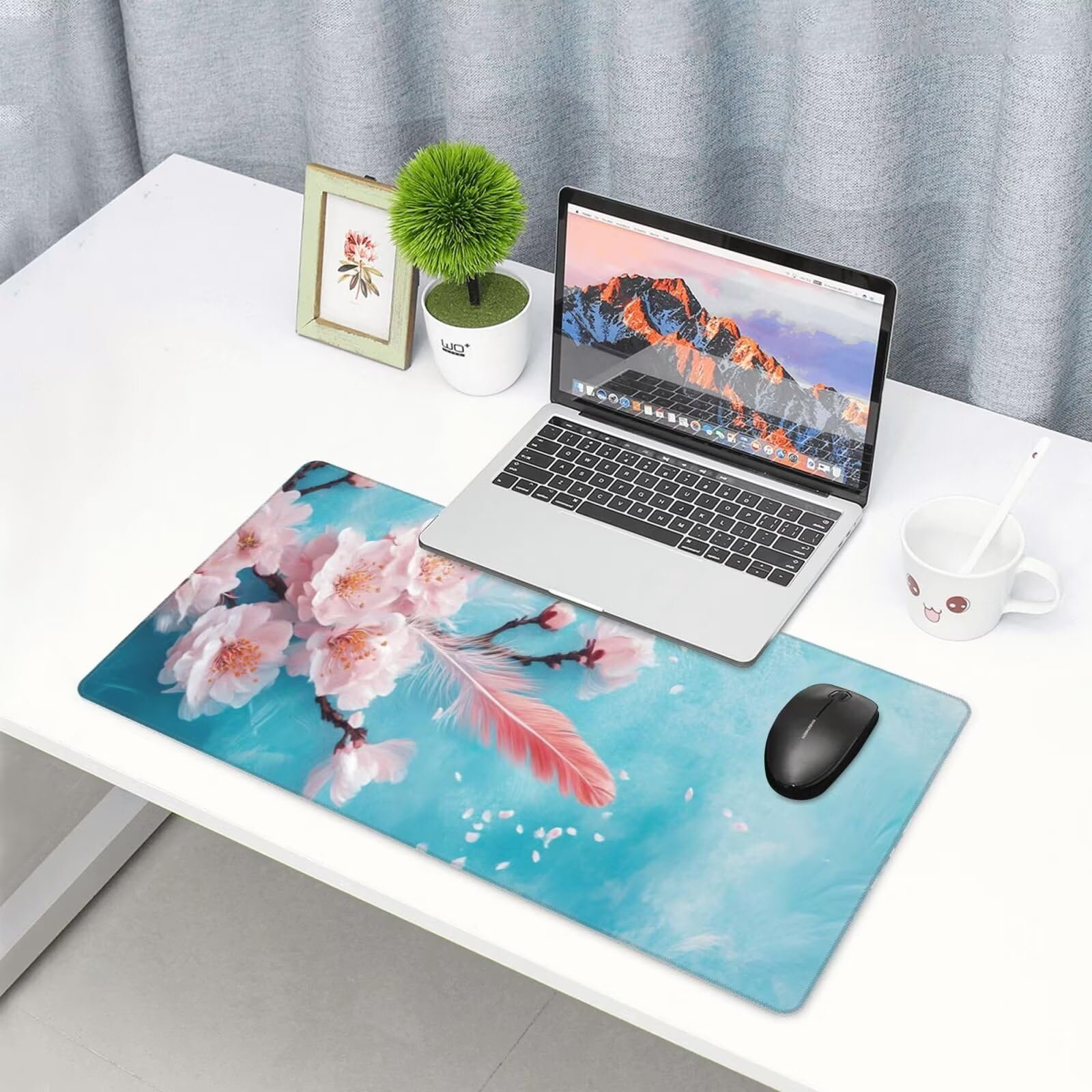 Podkładka pod mysz z kwiatami XXL Podkładka na biurko z piór 1600 x 800 x 3 mm zmywalna podkładka do gier na laptopa, z antypoślizgową gumową podstawą do gier, PC, pracowników biurowych Y1125