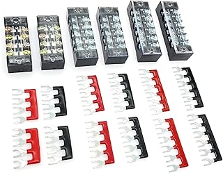 JZK 6pcs 600V/400V 15A Dual Row Screw Barrier Terminal Block - 6/5/4 Positions, Insulated, Red/Black