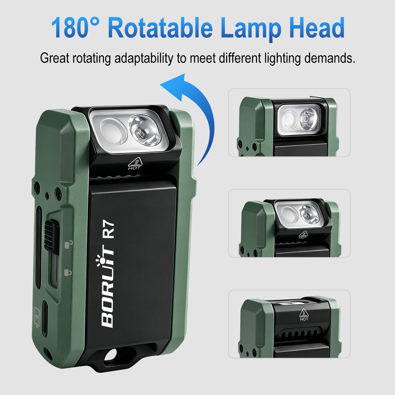 BORUIT Torcia mini R7 con lampada RGB, 800 lumen Torce EDC ricaricabili