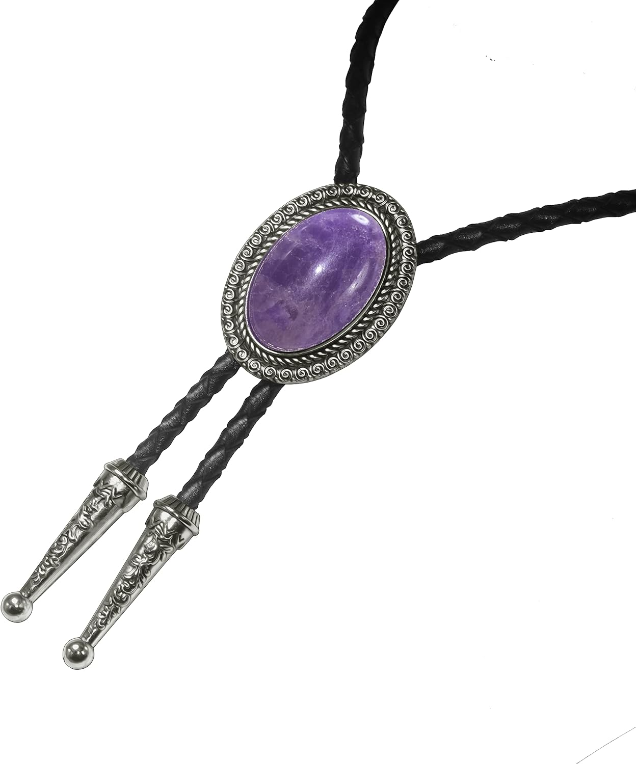 Moranse Bolo Tie With Emerald Blue and Black or More Colors Stone Celtic Style Genuine and Cowhide Rope - Image 6