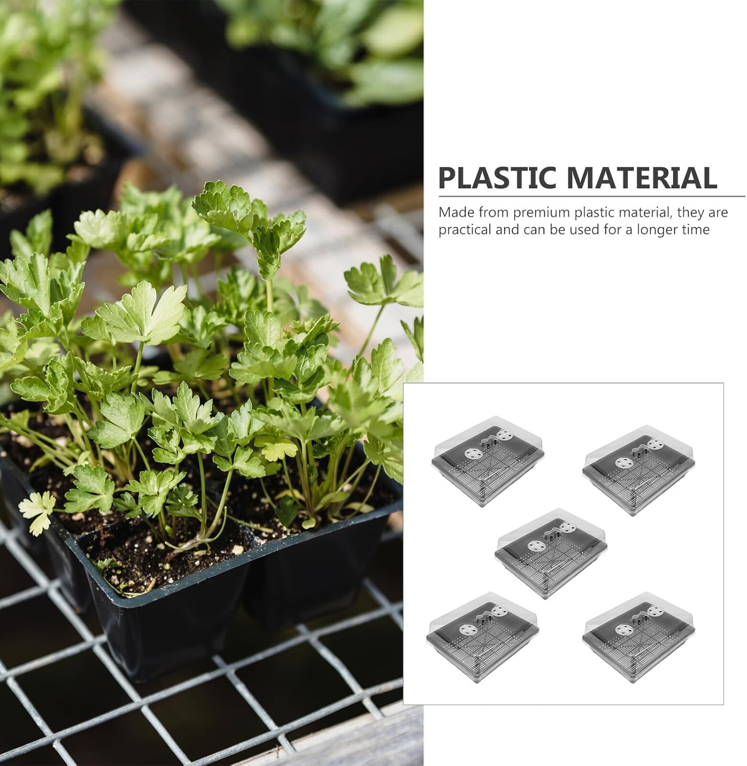 DOITOOL 5 Sets Plastic Plant Germination Boxes with High and Low Lids, Gardening Seedling Trays 35x27.5x7.5cm for Indoor and Greenhouse Plant Propagation