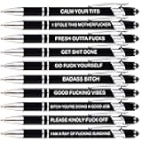 10pcs Fuck Pens Set, Swear Word Pens, Fun Pens for Adults, Funny Office Gifts, Smooth Writing Ballpoint Pens with Stylus Tips, Black Ink