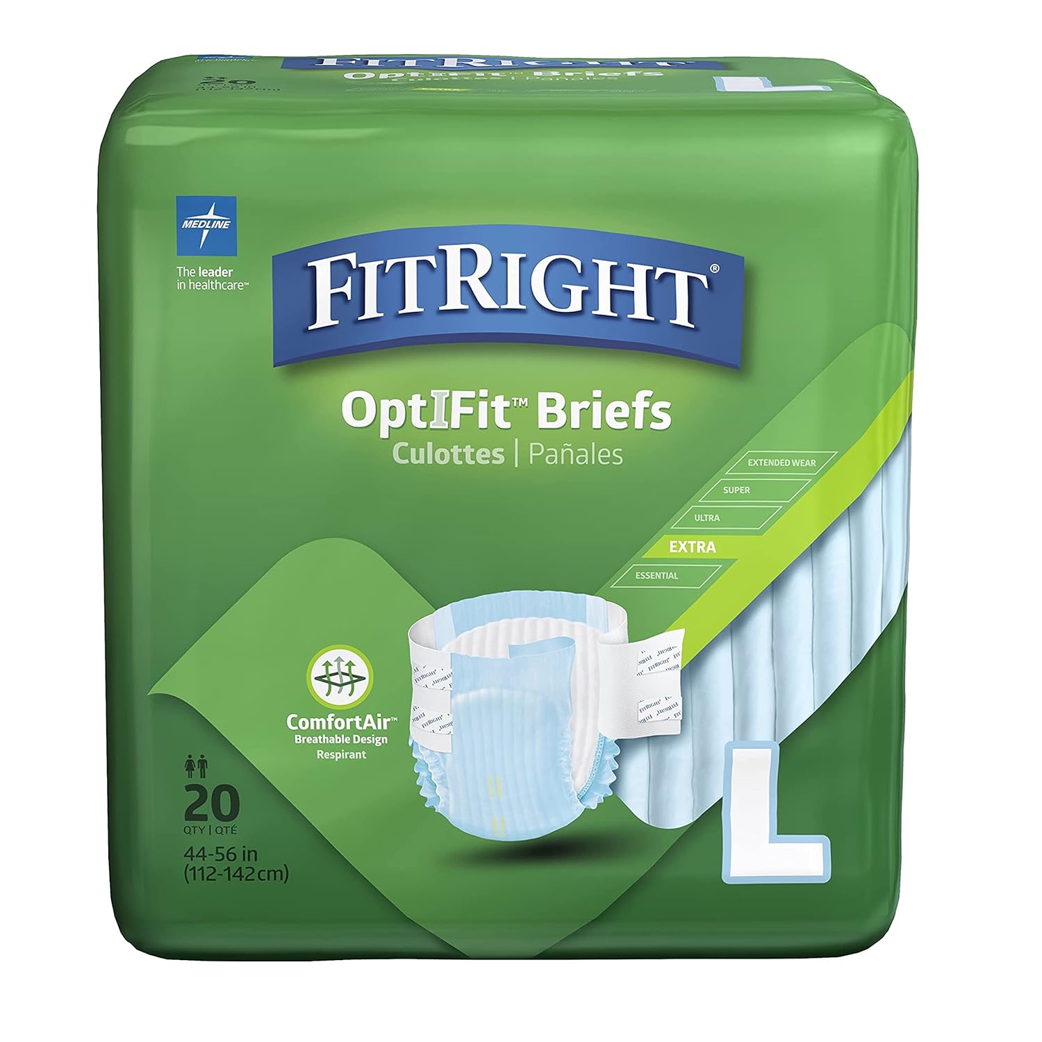 OptiFit Extra Adult Briefs with Tabs, Moderate Absorbency, Large, 48"-58" (Pack of 20)