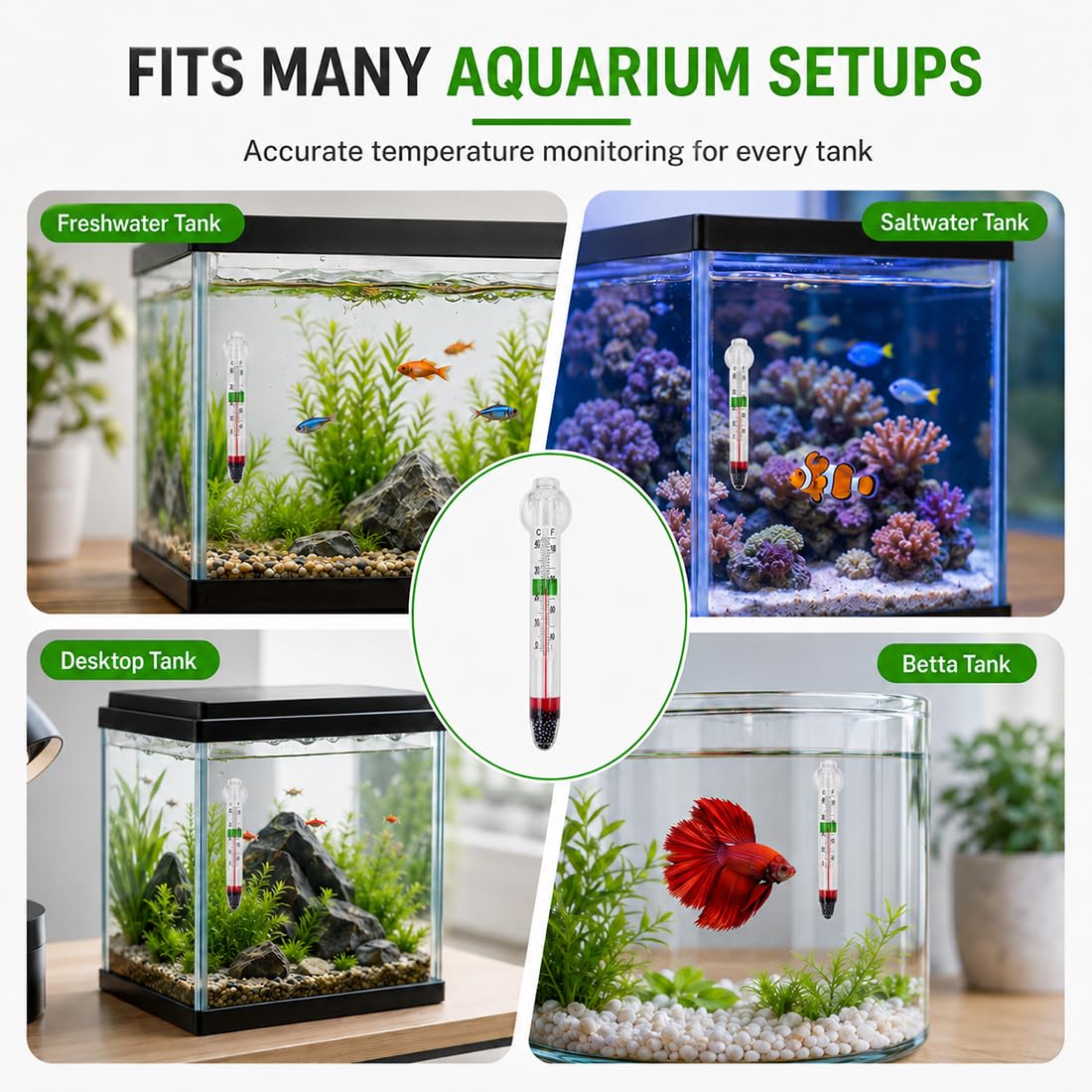 Thermomètre Aquarium à Ventouse, Mesure Précise de Température de l'Eau, pour Aquarium Eau Douce et Salée, Poisson et Reptile, Affichage Clair