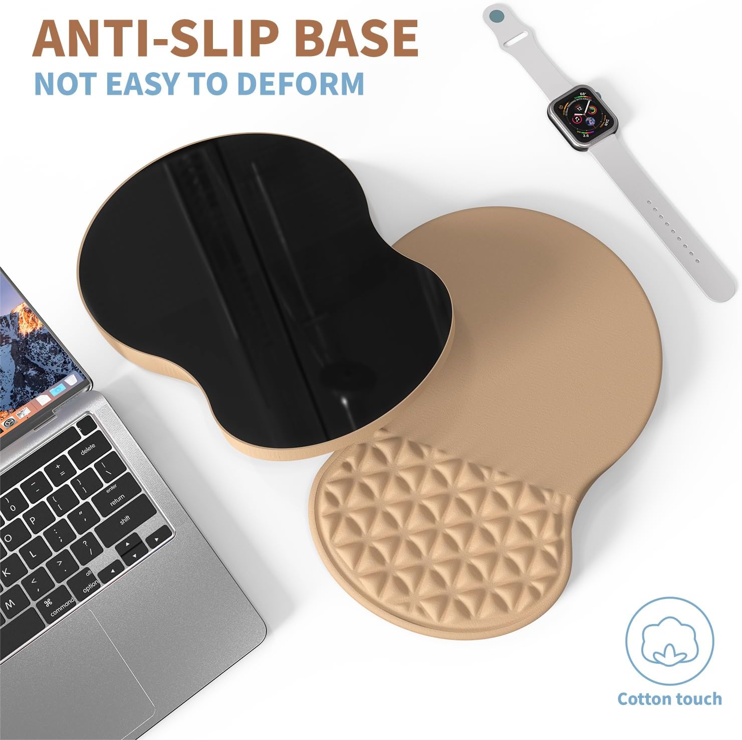 Ergonomic Mouse Pad Wrist Support with Massage Design, Pain Relief Mousepad with Wrist Rest, Memory Foam & Non-Slip PU Base, Computer Mouse Pads for Desk, Office & Home - Earthy Yellow