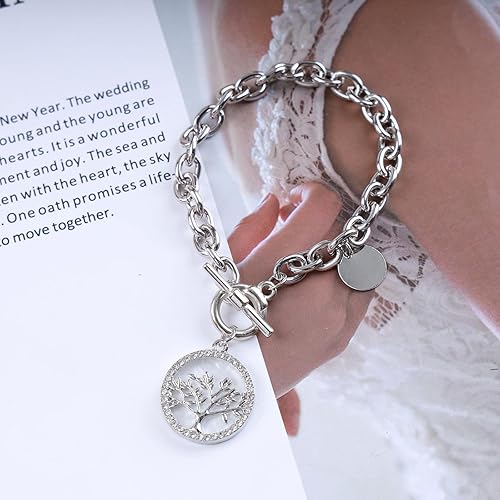 Miniatura 2 de Pulsera de cadena gruesa, cadena de eslabones dorados, pulsera de palanca con dije de disco de diamantes de imitación, pulsera con cierre de OT,