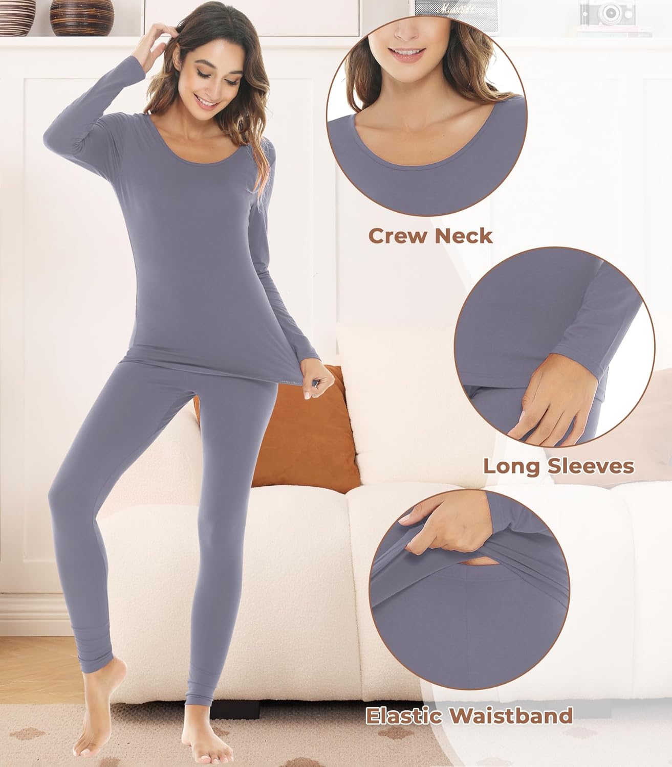 NACHILA Thermal Underwear for Women-Viscose Made from Bamboo,Soft Long Johns Set Base Layer Pajamas Set Long Sleeve Pjs