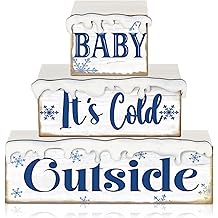 3 Pcs Winter Let It Snow Tiered Tray Decor Table Sign Winter Theme Wood Decorations Centerpiece Decor for Party Gift Desk(Snow Style)