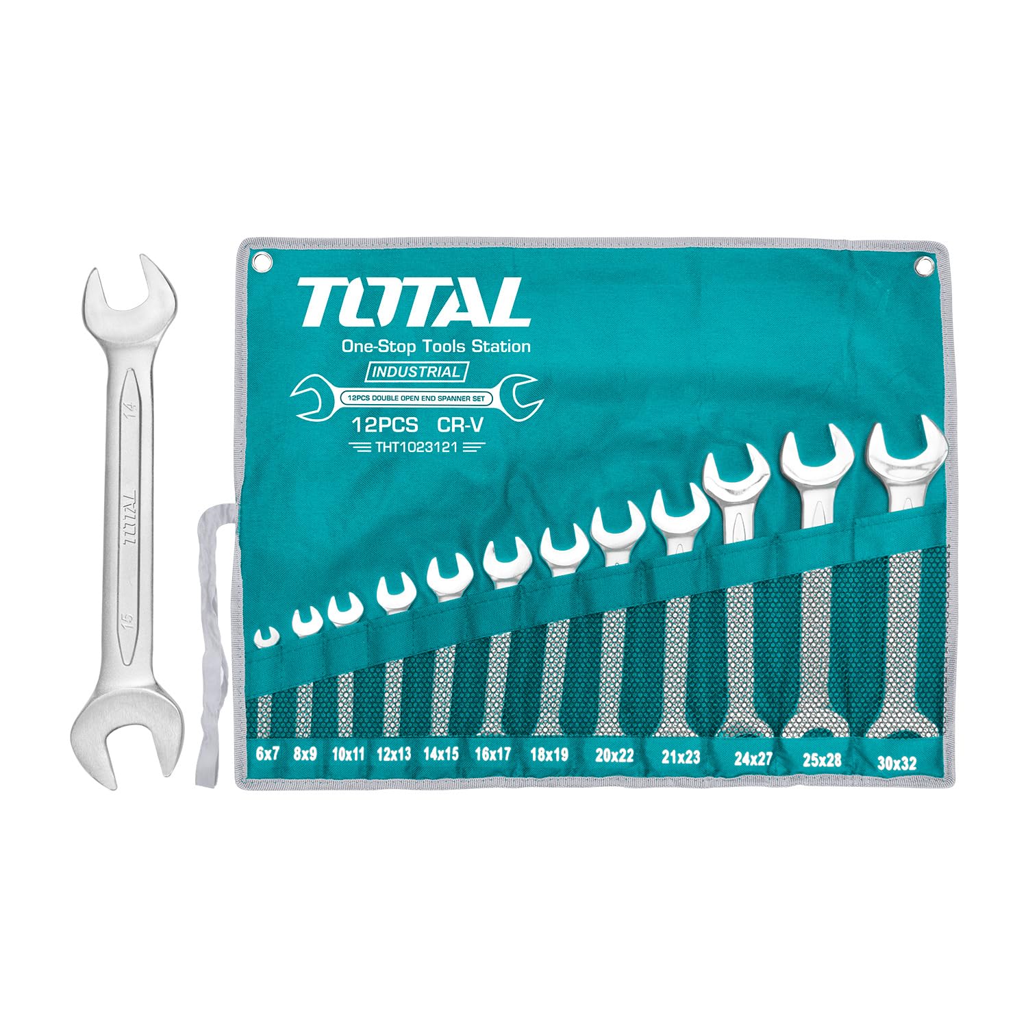 TOTAL - Bolsa con 12 Llaves Fijas de Doble Boca - Medidas de 6 a 32 mm - Herramienta para Aflojar Tuercas y Tornillos de Cabeza Hexagonal - Fabricadas en Cromo Vanadio