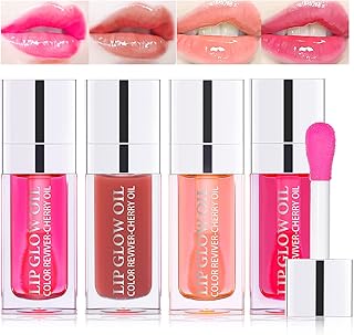 DAGEDA 4Pcs Tinted Lip Oil, Moisturizing Lip Glow Oil Plumping Lip Gloss Hydrating Clear Lip Oil for Dry Lips, Nourishing Glossy Glass Lip Gloss Oil Non-Sticky Shine Lip Balm Lip Tint for Lip Care