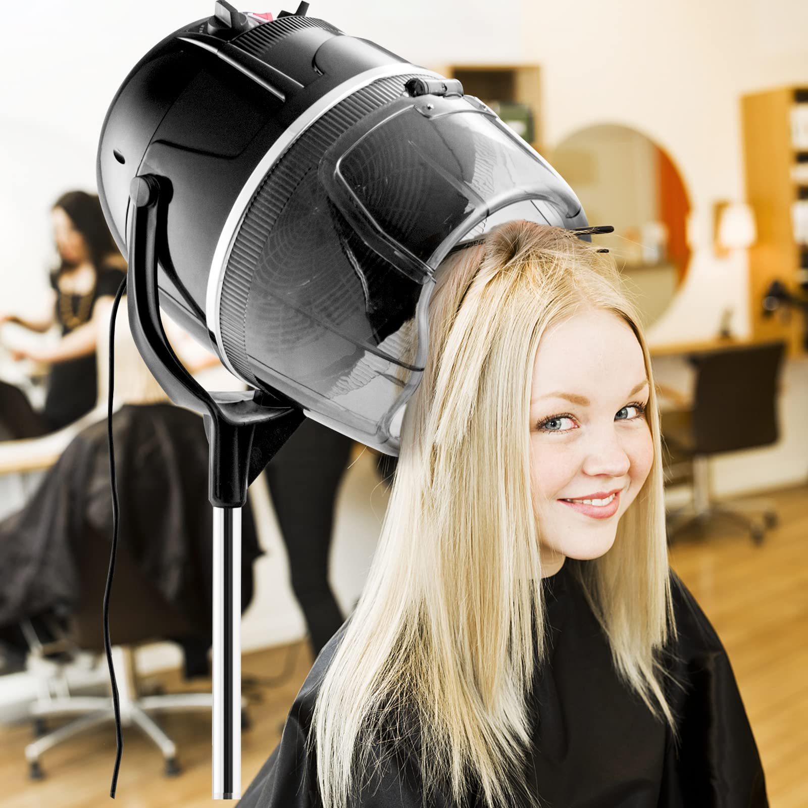 LIFEZEAL Casque de Séchage Professionnel, Support de Sèche-Cheveux Sur Pied, Hauteur Réglable pour Coiffeur, Salon de Coiffure, 1050 W