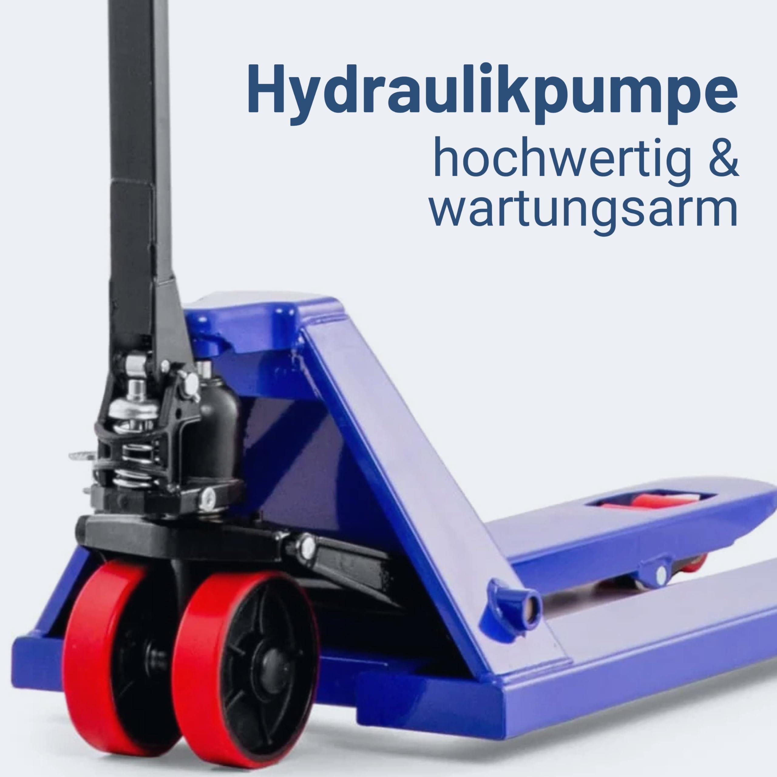 Pallit Five Hubwagen 2500 kg Palettenwagen 1150 mm Gabellänge Blau Robuster Gabelhubwagen mit PU Rollen Handhubwagen aus Stahl, langlebig