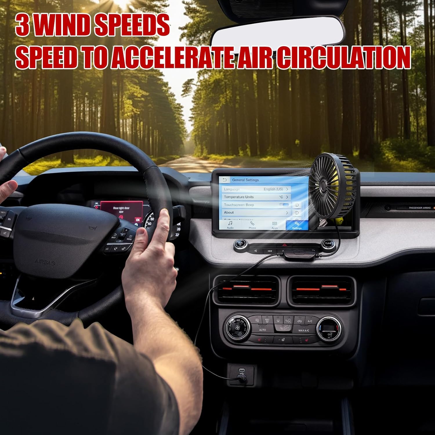 Mabett Multi-Function Cubby Insert Set for Ford Maverick 2022-2024 Accessories, Dash Mount Electric Fan Cup Holder Storage Box Kit (Phone Holder+Fan+Cup Holder)