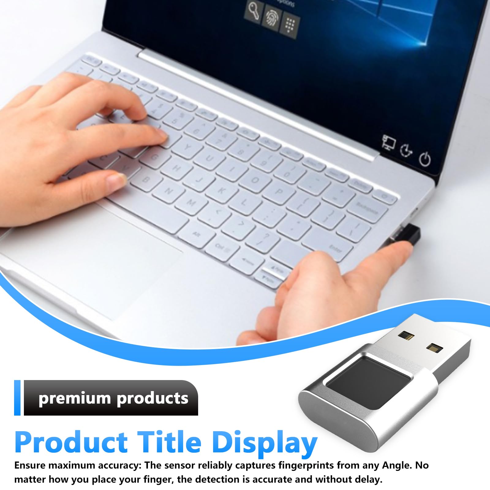 Sensor de huellas dactilares USB para PC, 360°, lector de huellas dactilares USB hasta 10 ID, lector de huellas dactilares biométrico para Windows 10 Hello, Plug & Play Fingerprint Key, plata
