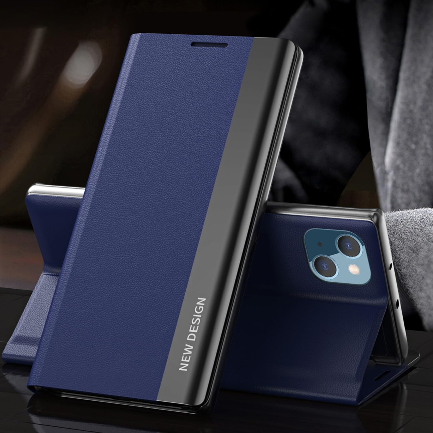 Étui en cuir pour iPhone 15 bleu : housse de protection à rabat magnétique - 7
