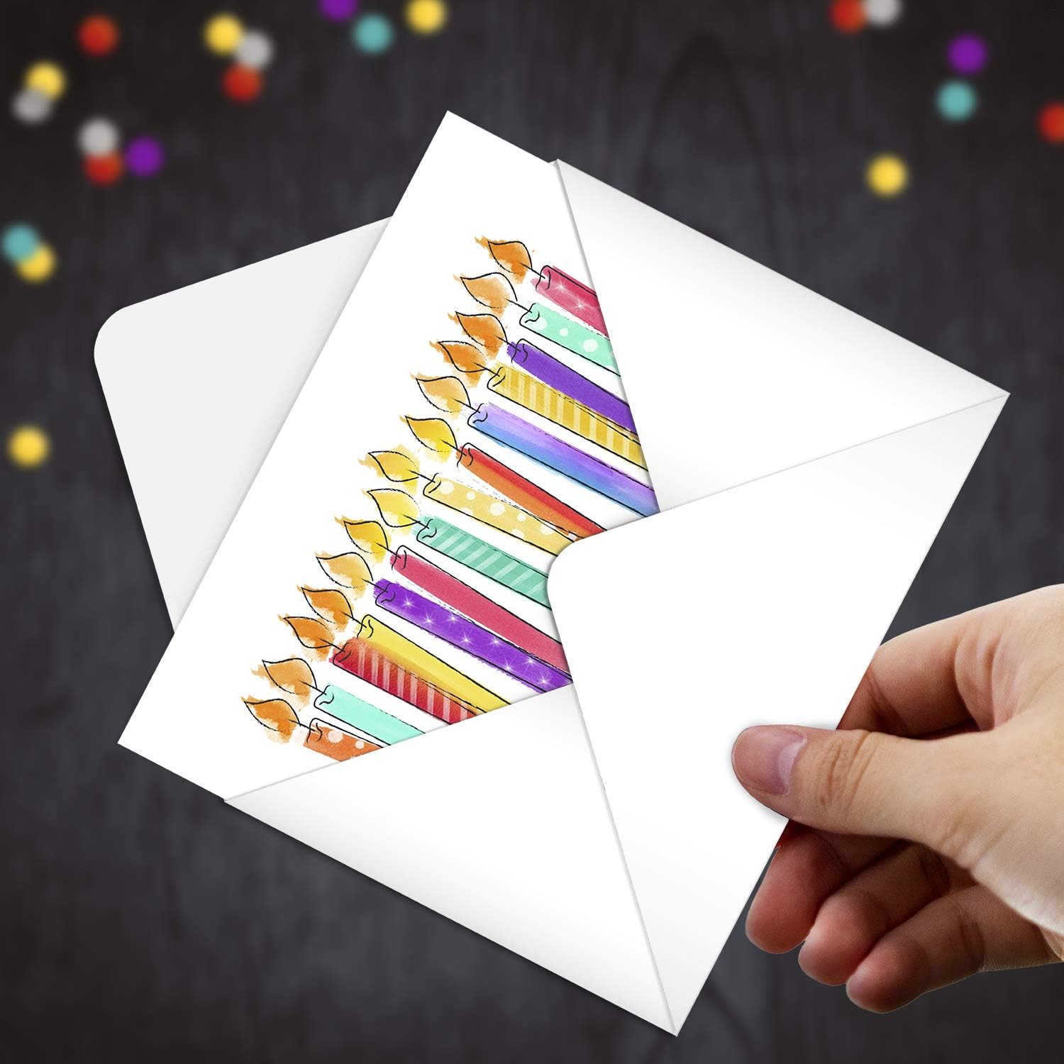 Modern Vibrant Watercolor Style Birthday Card Set / 24 Bright Birthday 4 5/8" x 6 1/4" Greeting Cards With White Envelopes / 6 Colorful Happy Birthday Designs/Birthday Wishes Note Cards