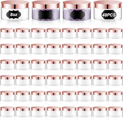 Miniatura 7 de Uiifan 48 frascos de plástico de 8 onzas con tapas y etiquetas, tarros de plástico para cosméticos con tapa, recipientes vacíos y recargables, para