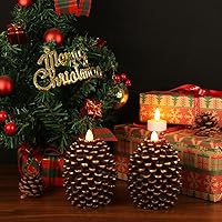 Vista 4 de Wondise - Velas sin llama con temporizador, con mecha parpadeante a batería, de cera real, en forma de piña, para decoración interior de vacaciones