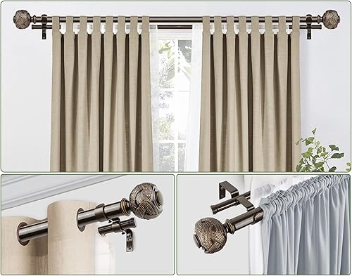 Miniatura 7 de Barras de cortina dobles de 1 pulgada de 36 a 72 pulgadas (3 a 6 pies), barras de cortina de bronce USFOOK para ventanas de 24 a 68 pulgadas, barra
