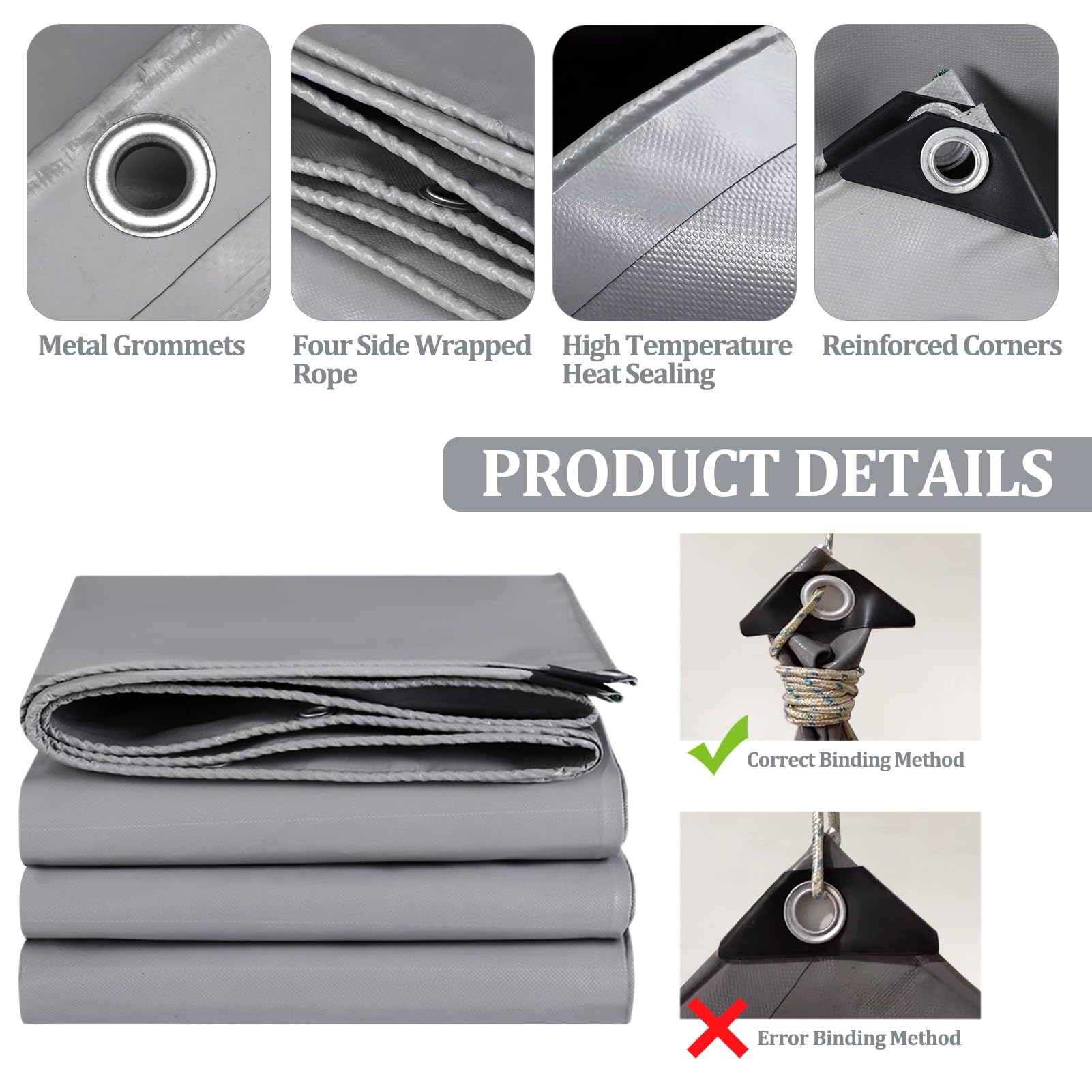 Bâche de protection imperméable, tapis de sol durable avec œillets et bords renforcés