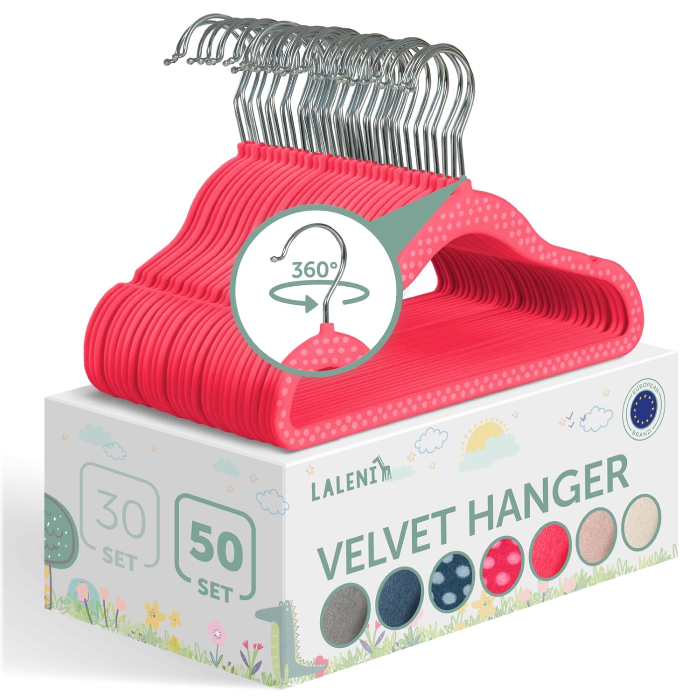 Cintre enfant velours rose Laleni | Lot de 50 cintres bébé antidérapants pivotants
