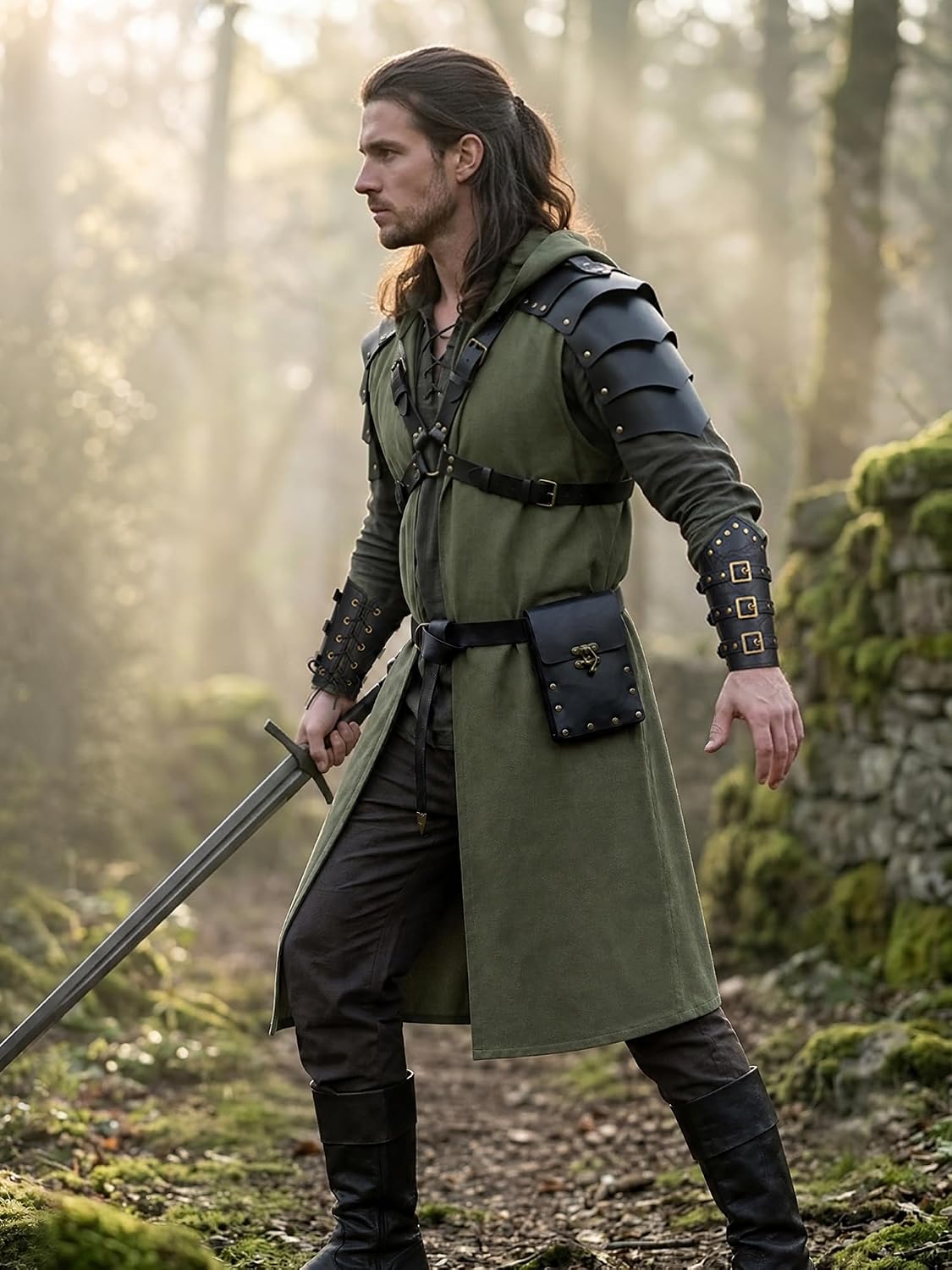 Renaissance Costume Men,Hooded Surcoat Medieval Vest Tunic Accessories