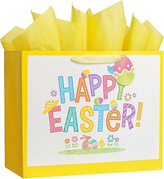 Bobobag 16" Large Easter Gift Bag with Tissue Paper and Handles for kids, Easter Egg Hunts