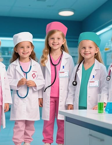 Miniatura 9 de Gortykor Disfraz de médico para niños, bata de laboratorio de doctor, disfraz para niños y niñas