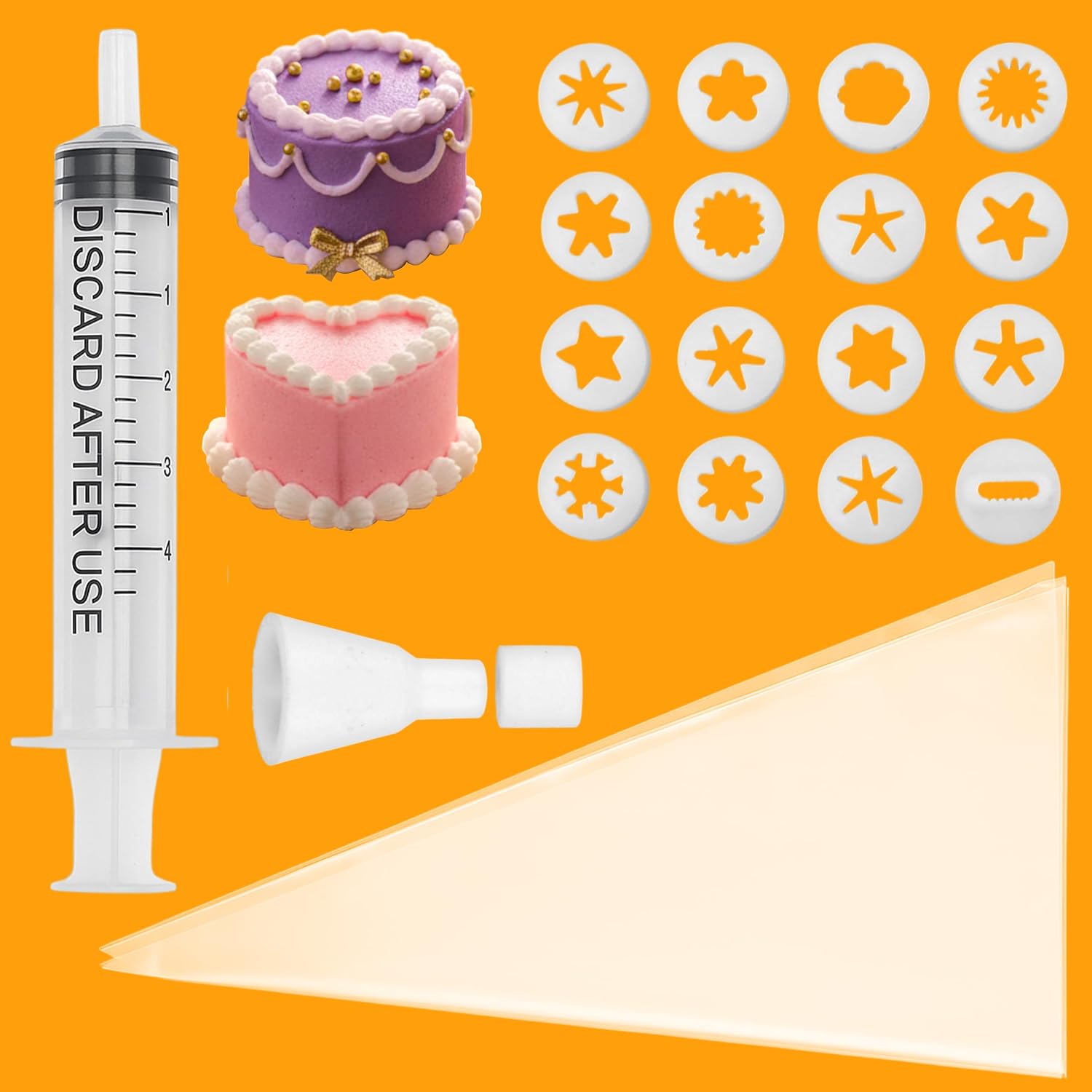 16 Pieces Original Mini Clay Nozzles Cupcake Cookie Cake Icing Piping Decor Kit, Hand Decorating Tips Accessories Precision Tools DIY Decoration with Converter Head and 10PCS Pastry Bags & Tips Set