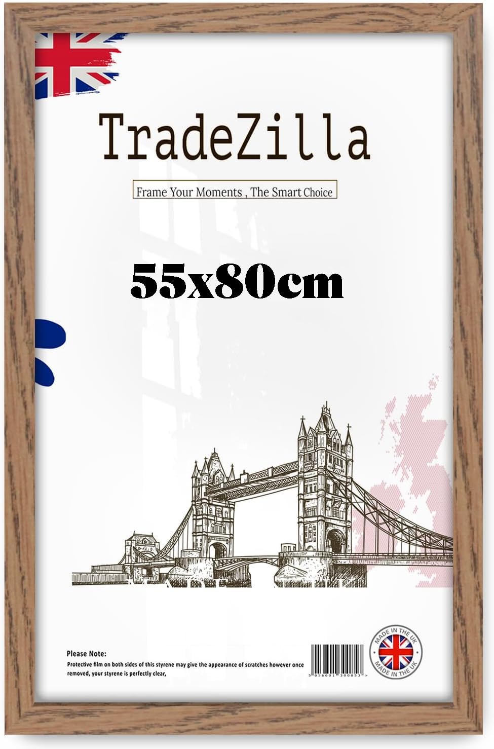 Tradezilla Dark Oak 55X80 Cm Mdf Wall Frame | Eton Wood Finish | Elegant Frame For Posters, Art Prints & Photos | Perfect For Home, Hallway & Office Wall Decoration - (Dark Oak)
