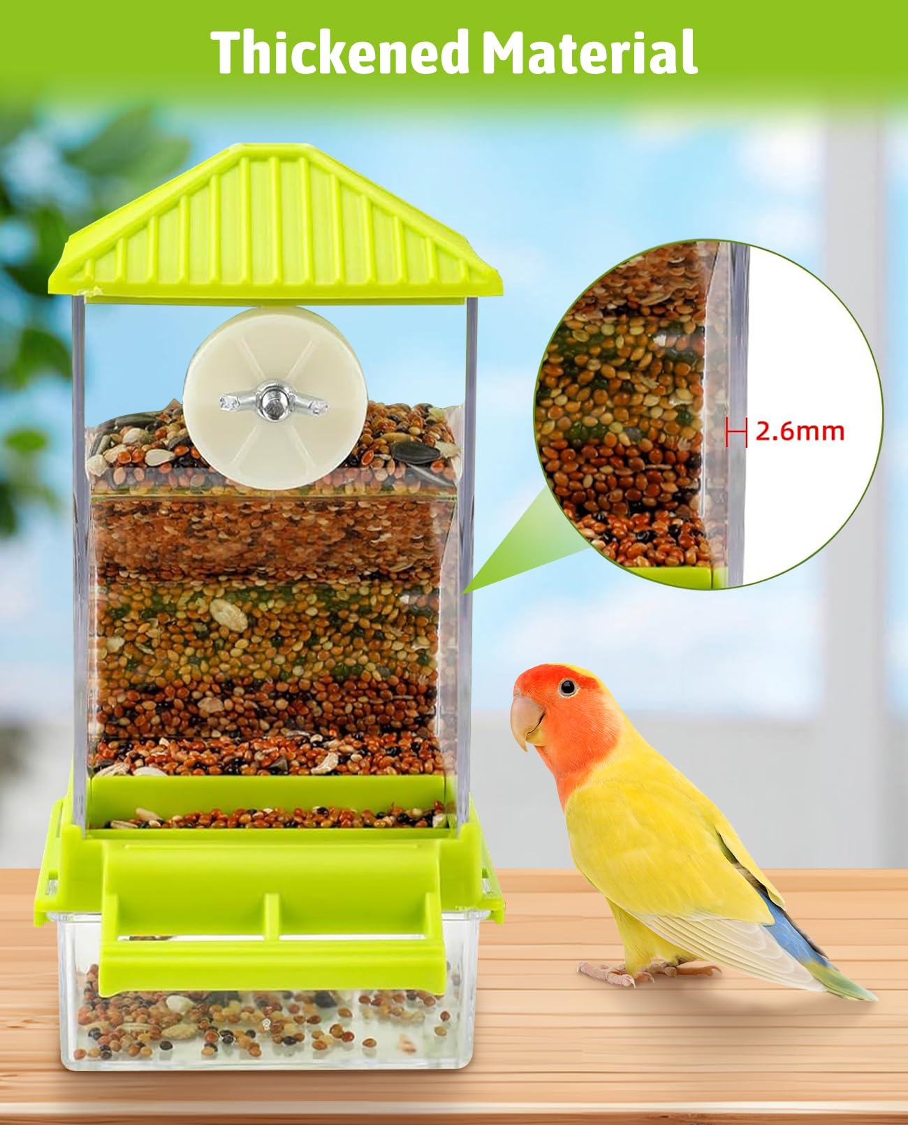 Hamiledyi Mangeoire à oiseaux automatique pour cage à perruches | Lot de 2 accessoires transparents pour cage à perroquet, perruches, pinsons, inséparables, canaris - Vert