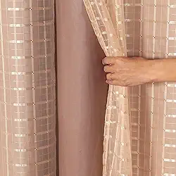 Cortina Blackout PVC c/Tecido Voil Xadrez - 2,0m (Comprimento) x 1,40m (Altura) - Quarto, Sala, Escritório, Cozinha... (Avelã)