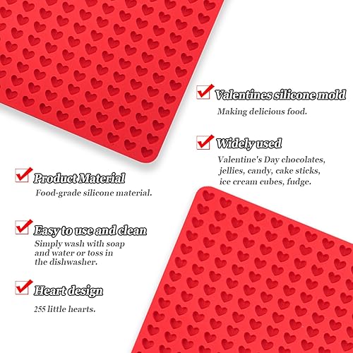 Miniatura 3 de Moldes de silicona con forma de corazón de 255 cavidades, moldes de caramelo de grado alimenticio antiadherente para chocolate, molde de goma para