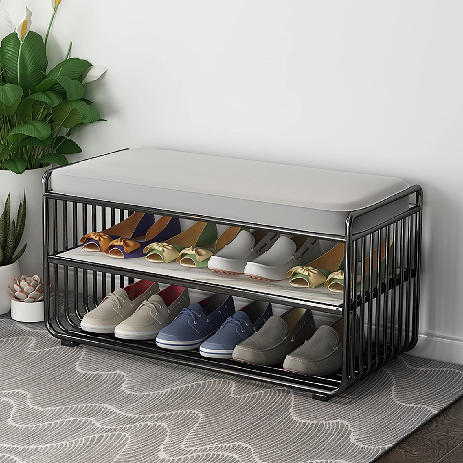Banc à chaussures rembourré pour couloir afin de créer une entrée accueillante et rangée