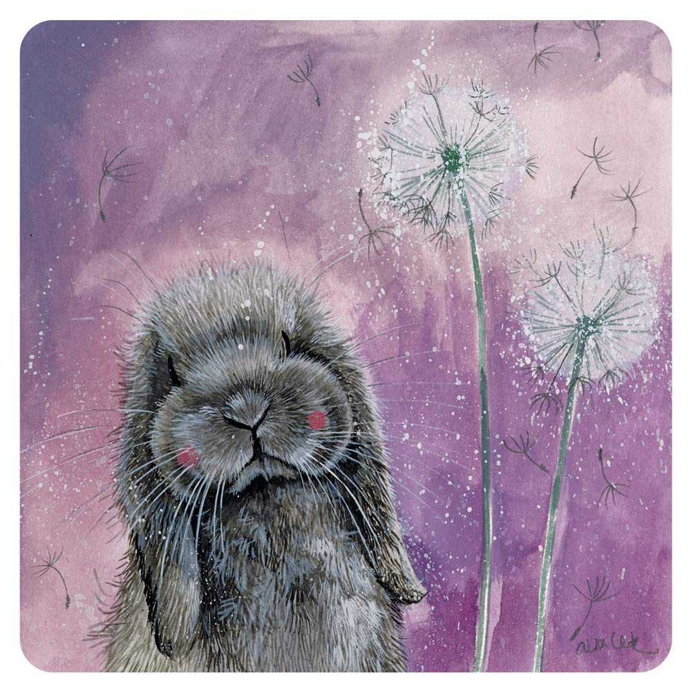 Alex Clark Purple Misty Coaster (Single) - Grey Rabbit - Animal - Cute - Watercolour Design - Cork Back