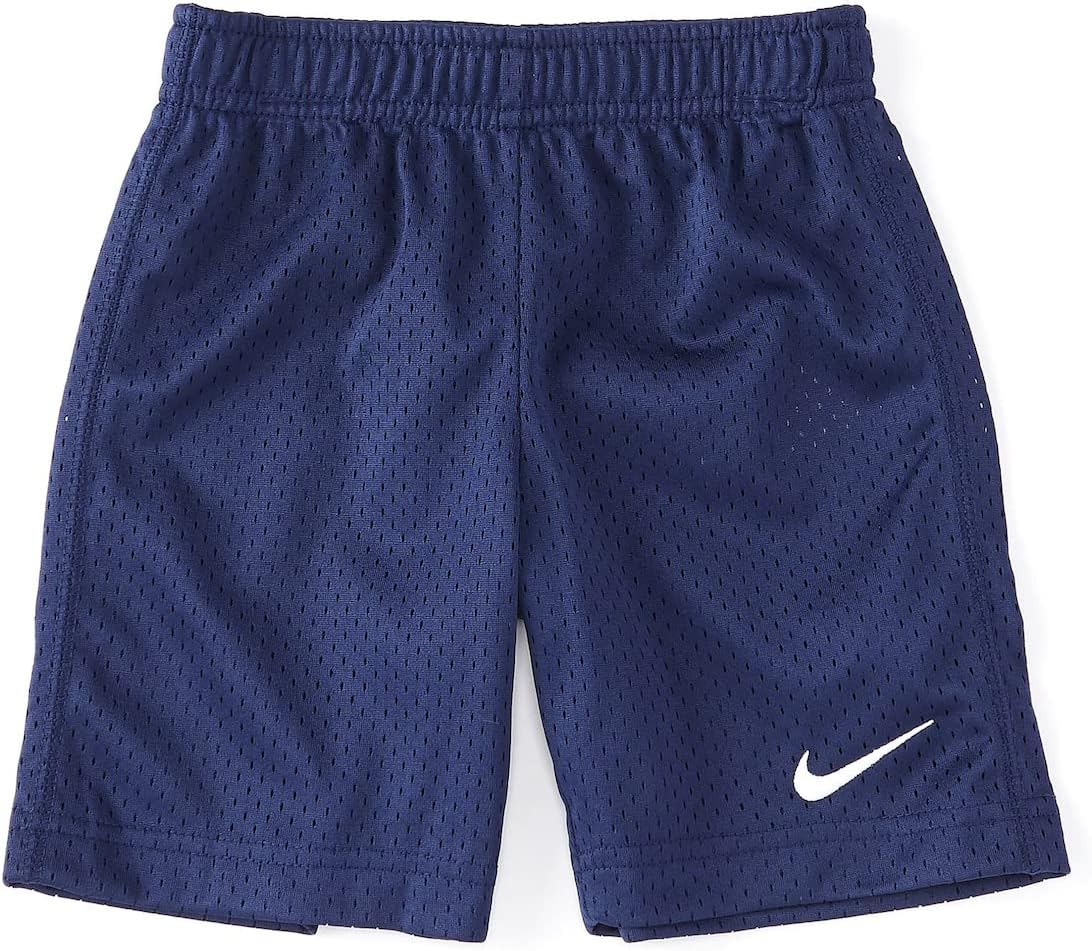 Nike Boys Binary Blue Mesh Sportswear Training Athletic Shorts, Ultra Lightweight, White Stitched Logo, Elastic Waistband, Style 866650/Color B9K, Little Kids Size 6