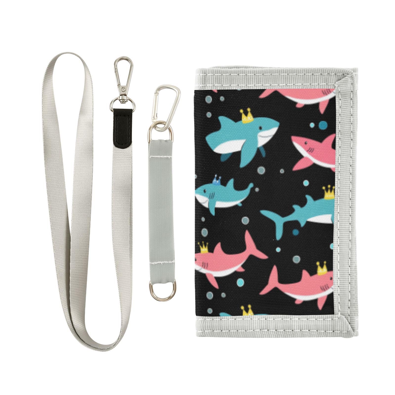 Wusikd Sharks Crown Kids Wallet for Boys Girls Colorful Toddler Trifold Wallet Novelty Wallet for Teens Women Men