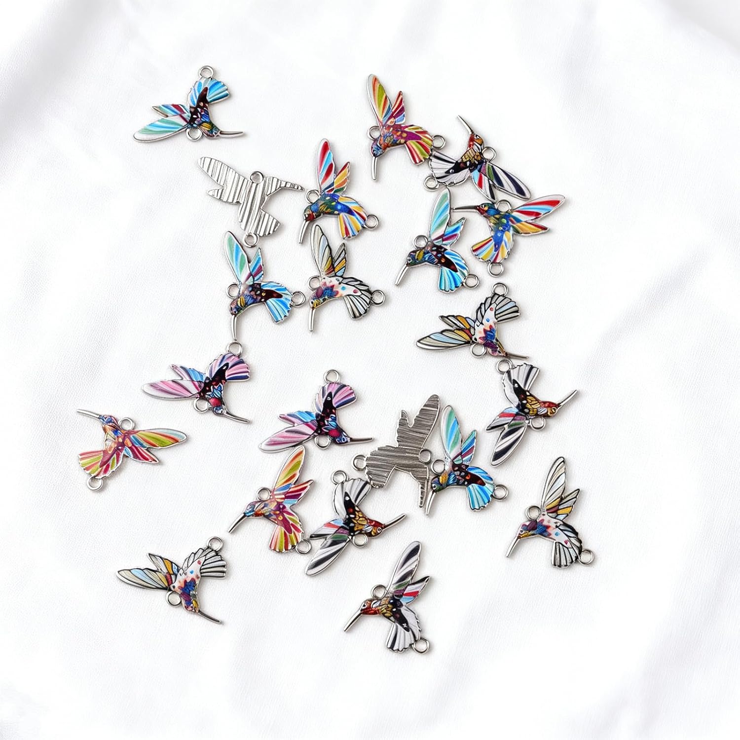 60 Pcs Colorful Hummingbird Bird Charms for Jewelry Making Bracelet Necklace Enamel Animal Dangle Connectors DIY Craft Pendant Links 6 Colors