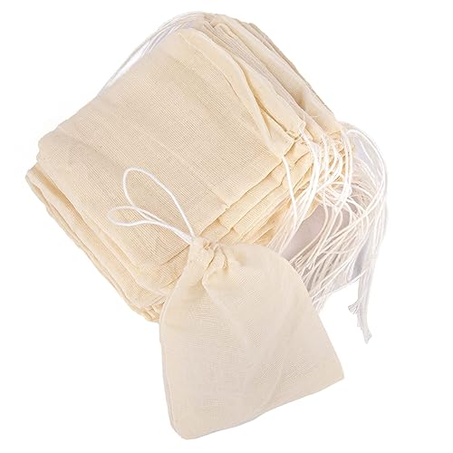 Miniatura 7 de AUEAR, Paquete de 40 bolsas reutilizables de algodón con cordón para sopa, filtro de té de especias, café, infusión de hierbas, muselina para colar