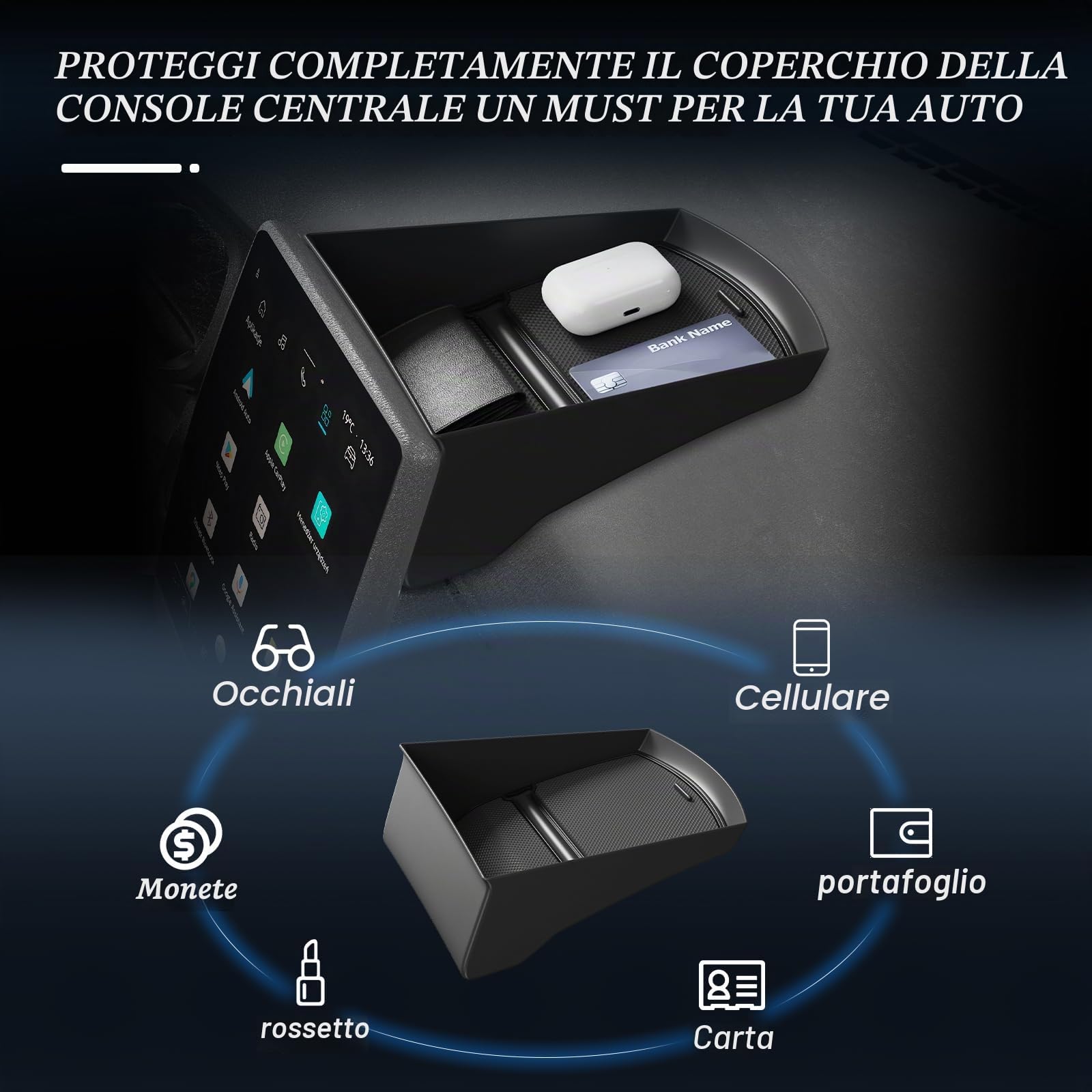 BIBIBO Organizzatore console centrale per R*enault Captur 2 Hybrid E-Tech 2020-2024 (9,3" Easylink), Captur 2 vassoio portaoggetti, vano portaoggetti nella console centrale, vassoio organizzatore