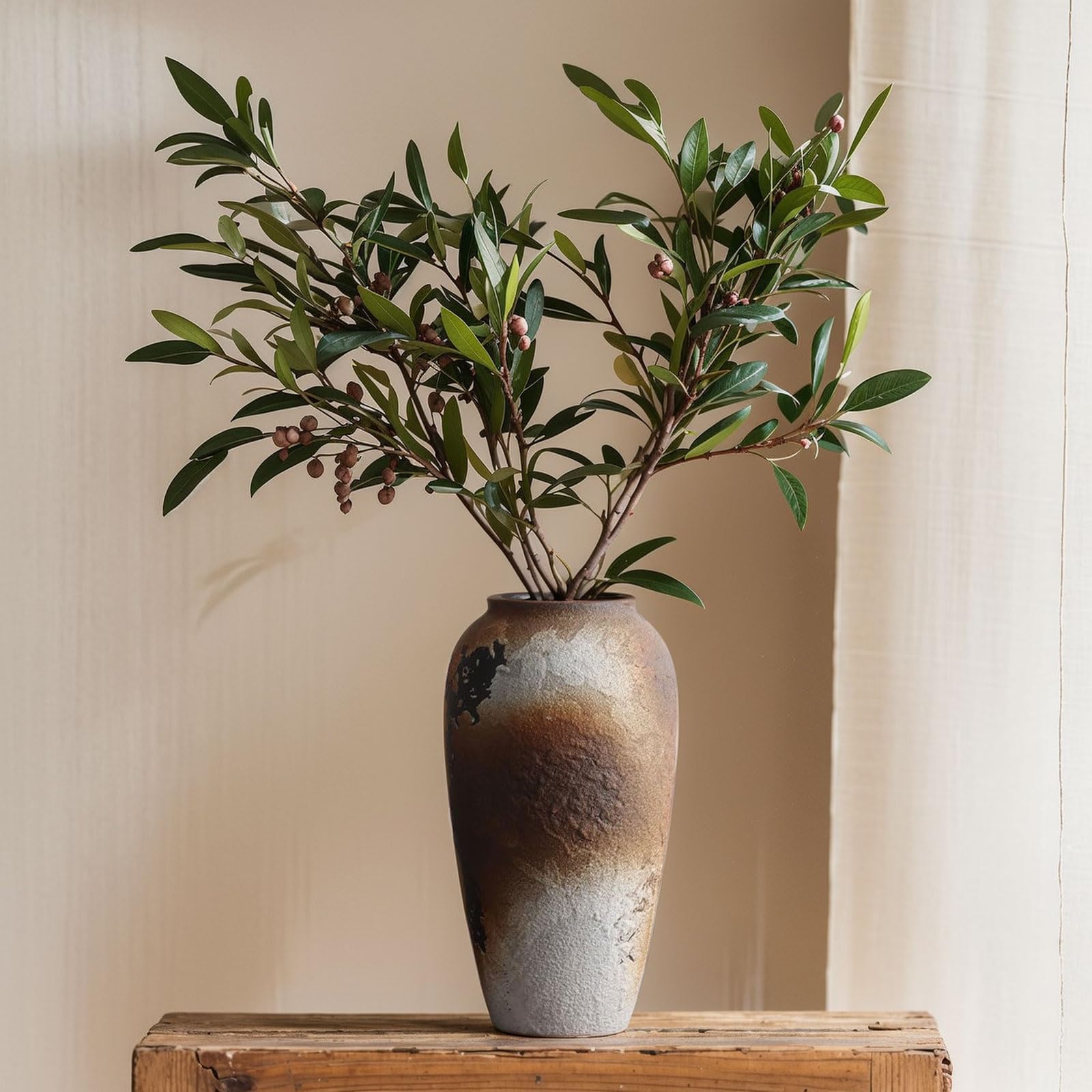 Jarrón grande de 34 cm de estilo rústico para decoración del hogar, jarrones de cerámica vintage de estilo granja, pieza central decorativa rústica moderna para entrada, sala de estar, mesa, estante