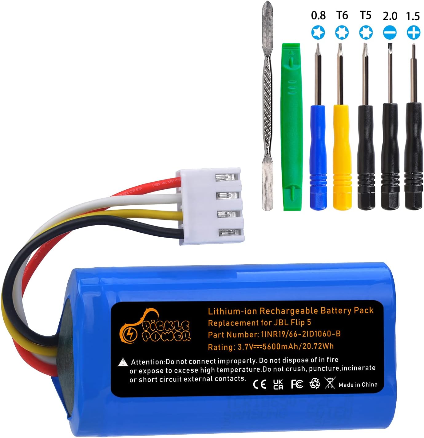 Replacement for JBL Flip 5 JBLFLIP5WHTAM Battery, Pickle Power 5600mAh Speaker Battery 1INR1966-2 ID1060-B