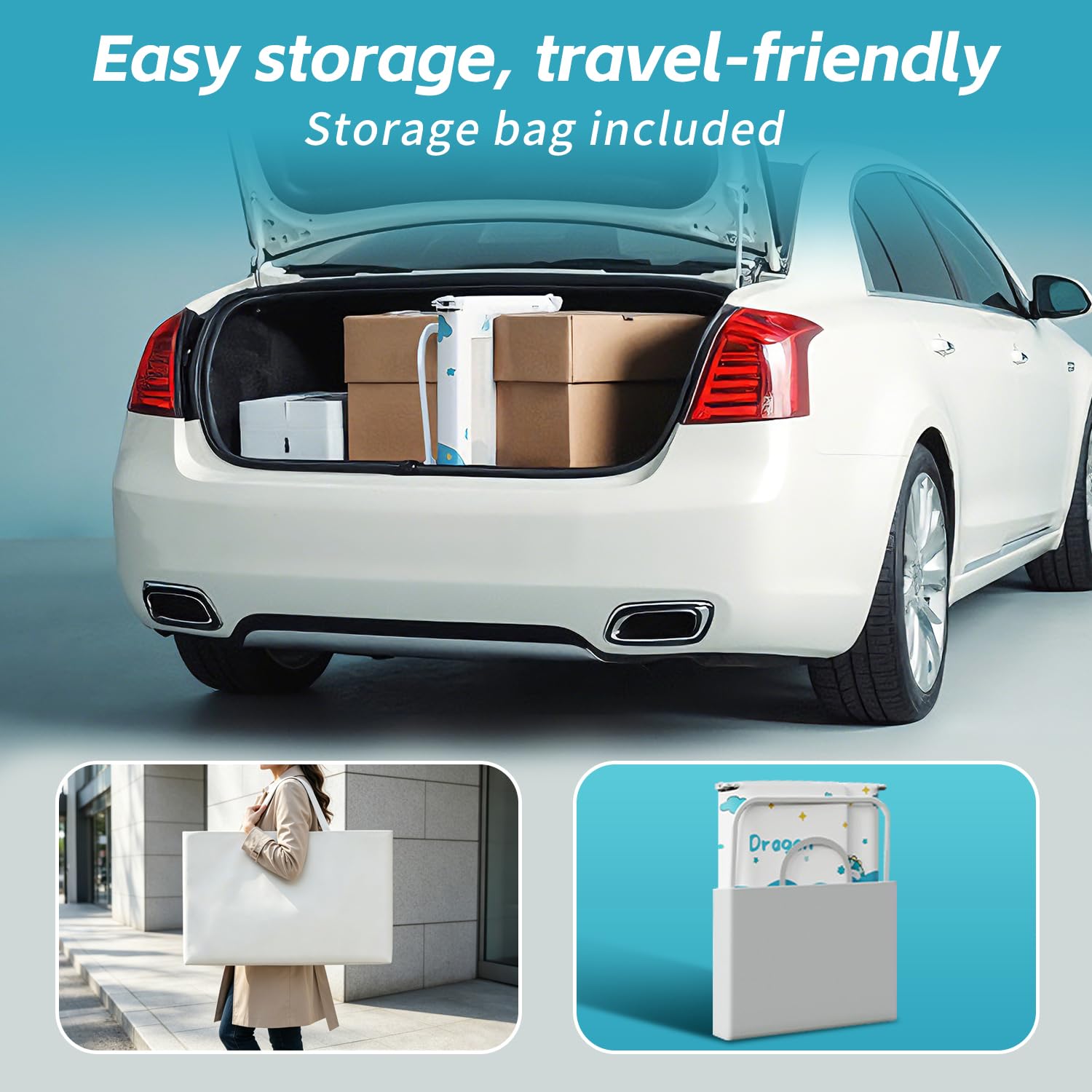 Barrière de Lit 200cm Pliable Sans Montage - Boxspring et Voyage，dragon