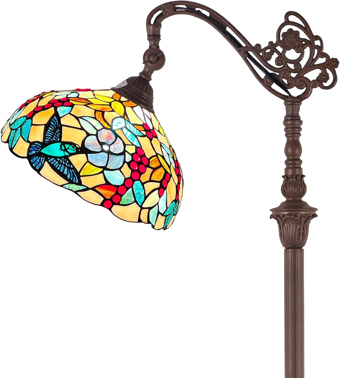 Capulina Tiffany Lamp Stained Glass Floor Lamp H62 Tall Antique Grape Soft Light Arched Adjustable Angle Tiffany Style Reading Lamp for Living Room Bedroom Study Home Office