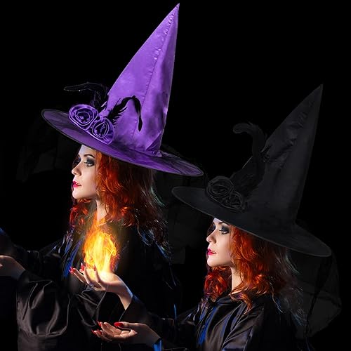 wonuu Sombrero de bruja de Halloween para mujer, sombrero de bruja para adultos, accesorios de bruja para Halloween, cosplay, fiesta de disfraces
